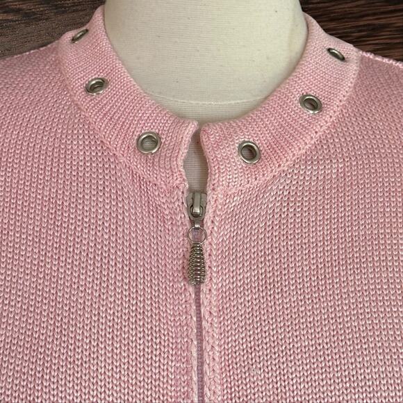 Fia Italia Hand Loomed Sweater Cardigan Sz L Full Zip Pink Grommets and Pockets - Picture 6 of 8